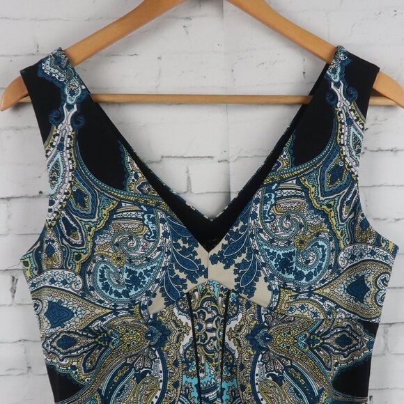 INC INTERNATIONAL CONCEPTS TEAL BLUE PAISLEY V NECK SLEEVELESS TOP SIZE MEDIUM - Picture 3 of 4